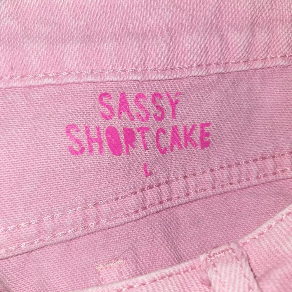 Pink‎ Denim Jeans High Waisted Wide Leg Y2K Bubblegum Sassy Shortcake L Large